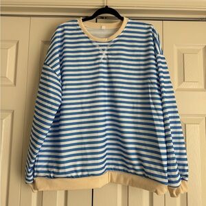 Amazon Labolliy Women Striped Oversized Sweatshirt